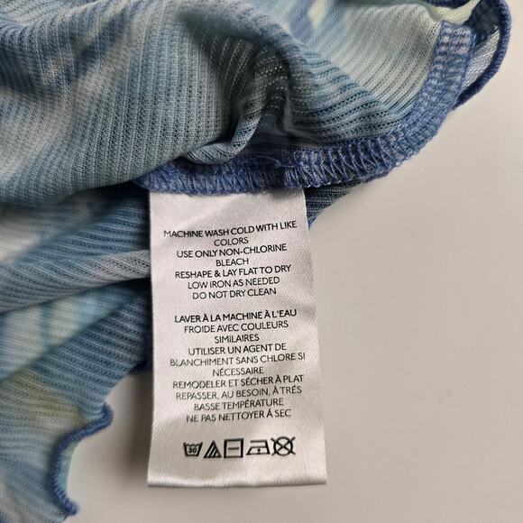 Urban Outfitters Blue Yellow Marble Print Geneva Sheer Mesh Crop Top size XS - Picture 7 of 7